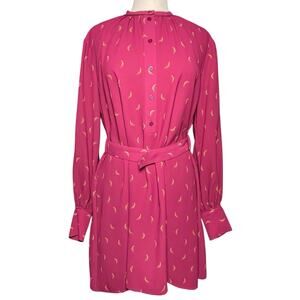 EQUIPMENT Femme Print and Tan Geo Print Belted Long Sleeve Shift Dress